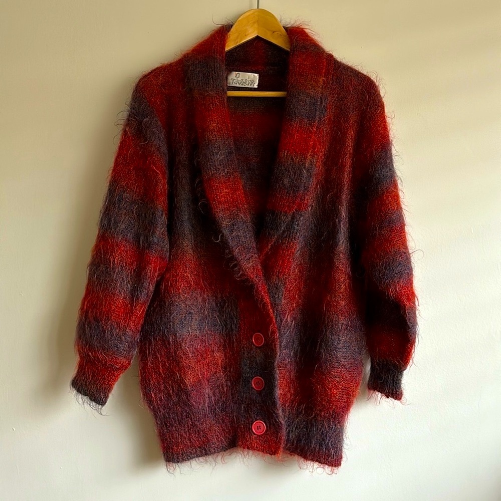 French Vintage Oversized Mohair/Wool Shawl Cardigan